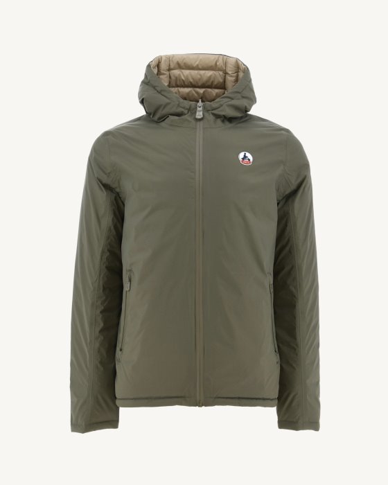 Army/Beige Reversible Hooded Puffer Jacket Bergen Jott New In