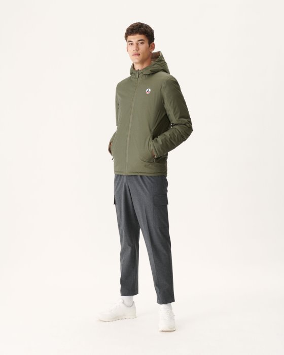 Army/Beige Reversible Hooded Puffer Jacket Bergen Jott New In