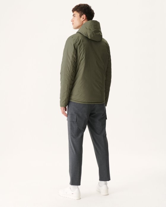 Army/Beige Reversible Hooded Puffer Jacket Bergen Jott New In