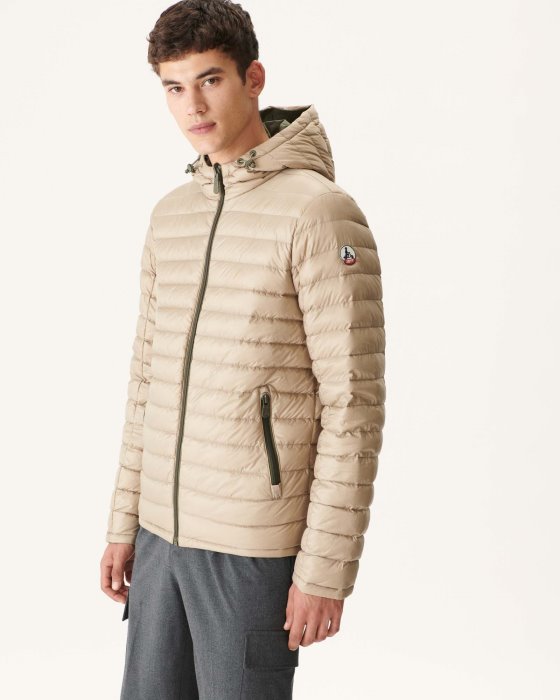 Army/Beige Reversible Hooded Puffer Jacket Bergen Jott New In