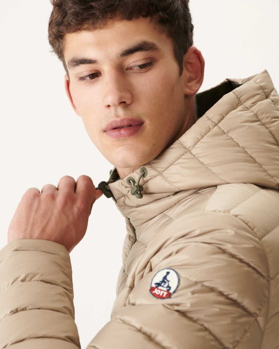 Army/Beige Reversible Hooded Puffer Jacket Bergen Jott New In