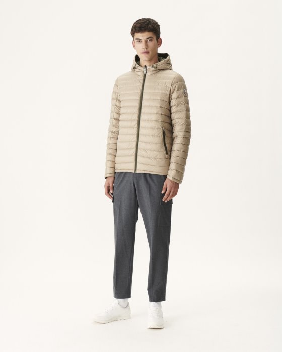 Army/Beige Reversible Hooded Puffer Jacket Bergen Jott New In