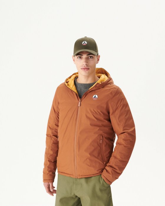Caramel/Moutarde Reversible Hooded Puffer Jacket Bergen Jott New In