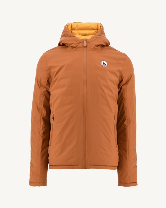 Caramel/Moutarde Reversible Hooded Puffer Jacket Bergen Jott New In