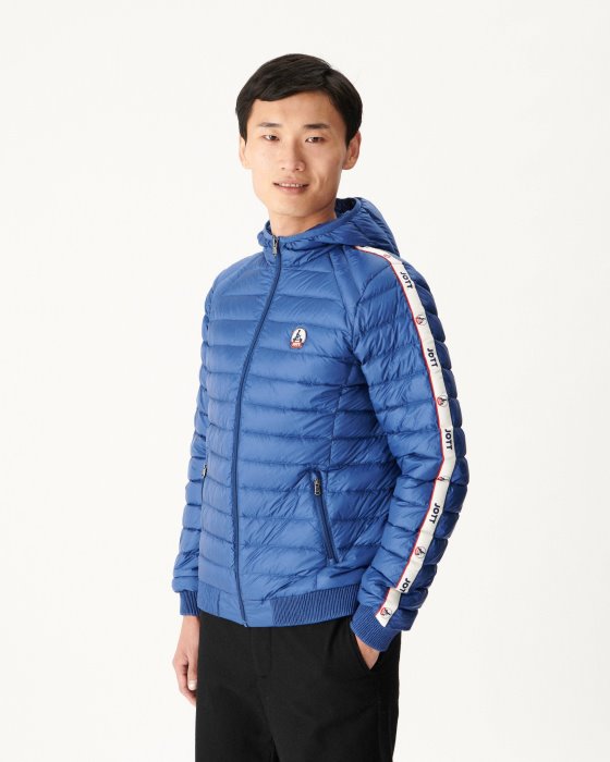 Dark Denim Hooded Down Jacket Colin Jott New In