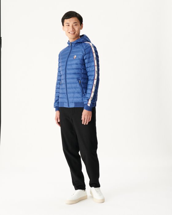 Dark Denim Hooded Down Jacket Colin Jott New In