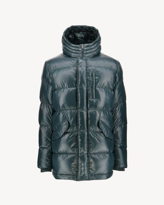Hooded Lacquered Down Jacket Great Cold Vert Fonce Claus Jott New In