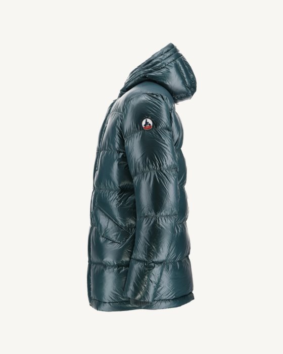 Hooded Lacquered Down Jacket Great Cold Vert Fonce Claus Jott New In