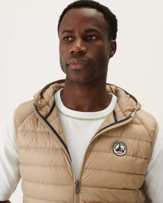 Hooded Sleeveless Down Jacket Beige Pat Jott New In