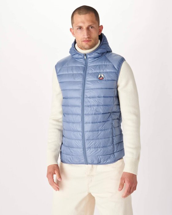 Hooded Sleeveless Down Jacket Blue Delave Pat Jott New In