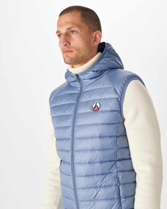 Hooded Sleeveless Down Jacket Blue Delave Pat Jott New In