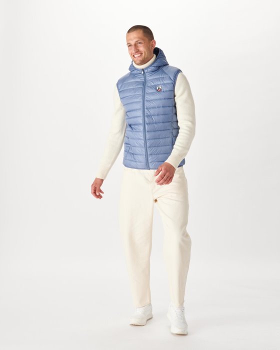 Hooded Sleeveless Down Jacket Blue Delave Pat Jott New In