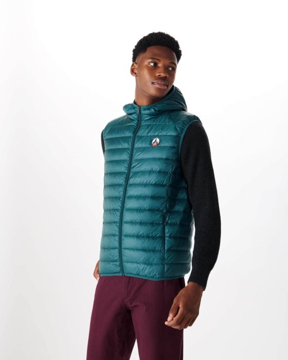 Hooded Sleeveless Down Jacket Vert Fonce Pat Jott New In