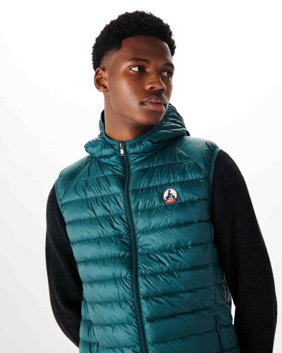 Hooded Sleeveless Down Jacket Vert Fonce Pat Jott New In