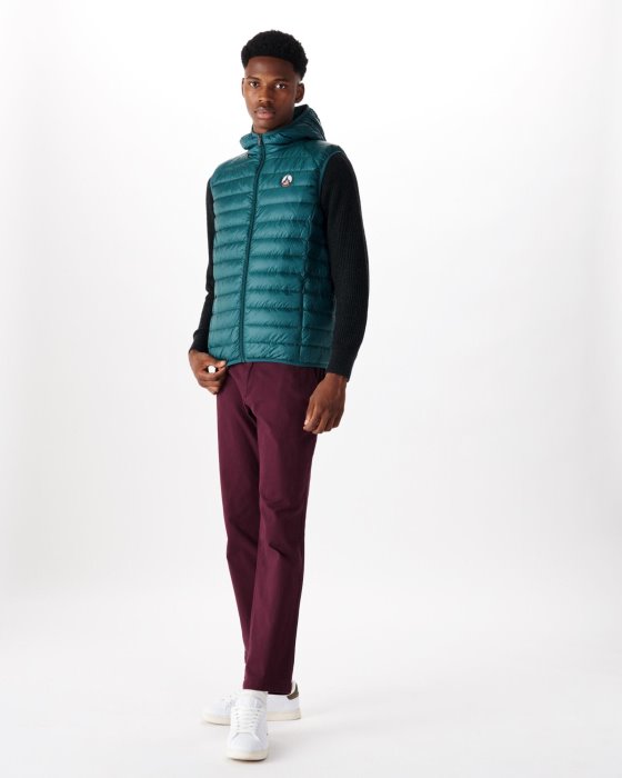 Hooded Sleeveless Down Jacket Vert Fonce Pat Jott New In