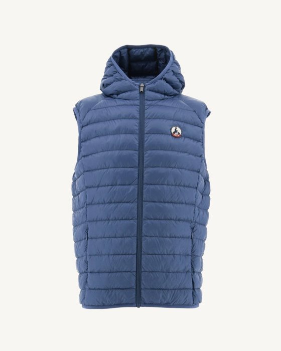 Jott New In Blue Jeans Hooded Sleeveless Down Jacket Pat