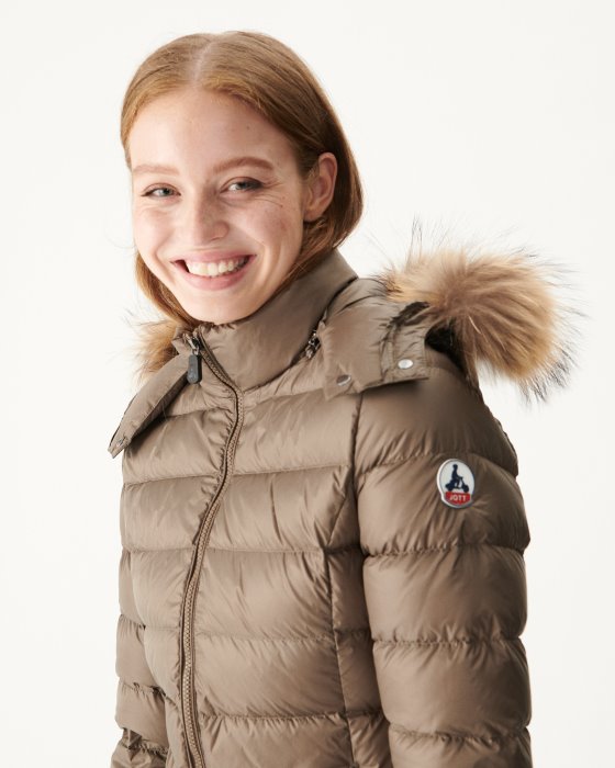 Jott New In Extreme Cold Hooded Down Jacket Taupe Luxe