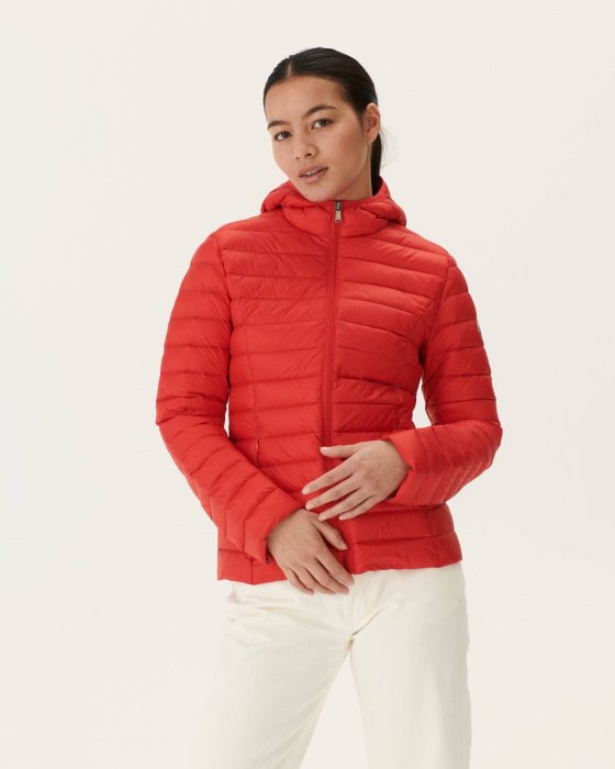Jott New In Lightweight Hooded Down Jacket Fire Red Cloe