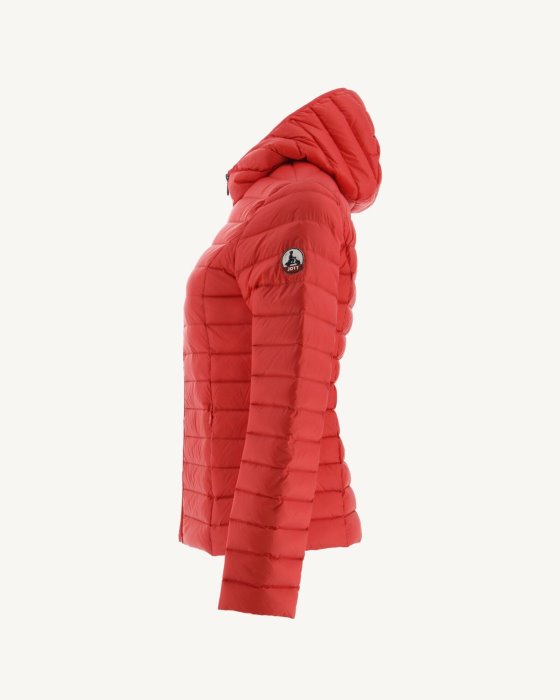Jott New In Lightweight Hooded Down Jacket Fire Red Cloe