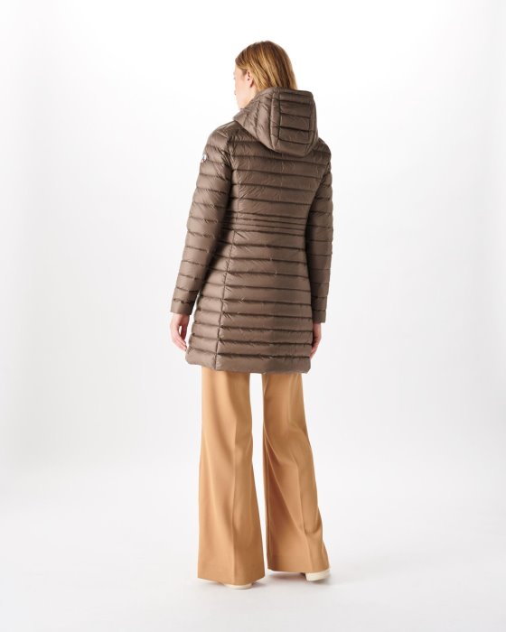 Jott New In Long Hooded Down Jacket Taupe Vero