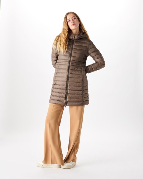 Jott New In Long Hooded Down Jacket Taupe Vero