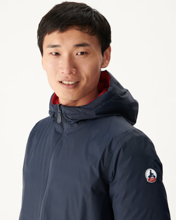 Jott New In Navy Blue/Red Reversible Light Puffer Jacket Amsterdam