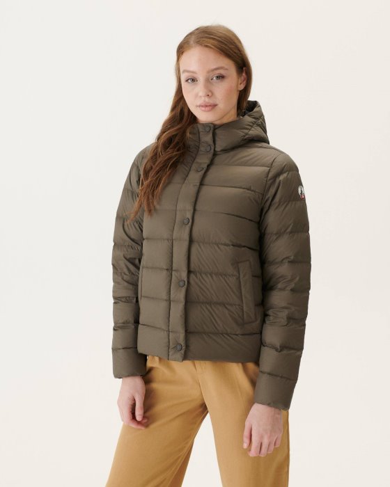 Jott New In Taupe Jane Straight Hooded Puffer Jacket