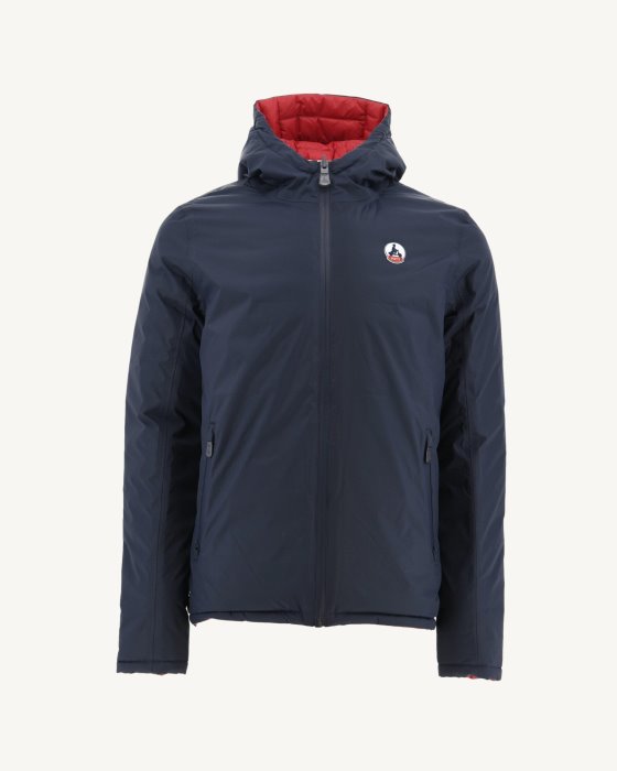Navy Blue/Red Reversible Hooded Puffer Jacket Bergen Jott New In