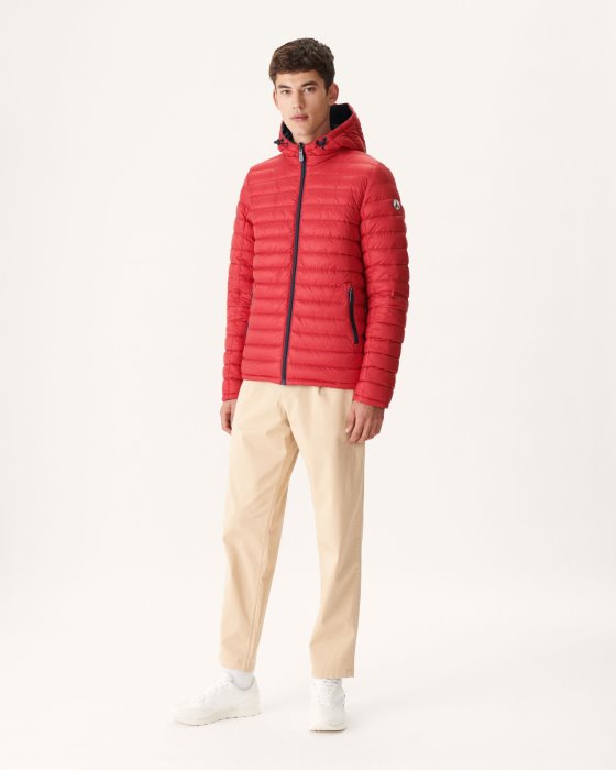 Navy Blue/Red Reversible Hooded Puffer Jacket Bergen Jott New In