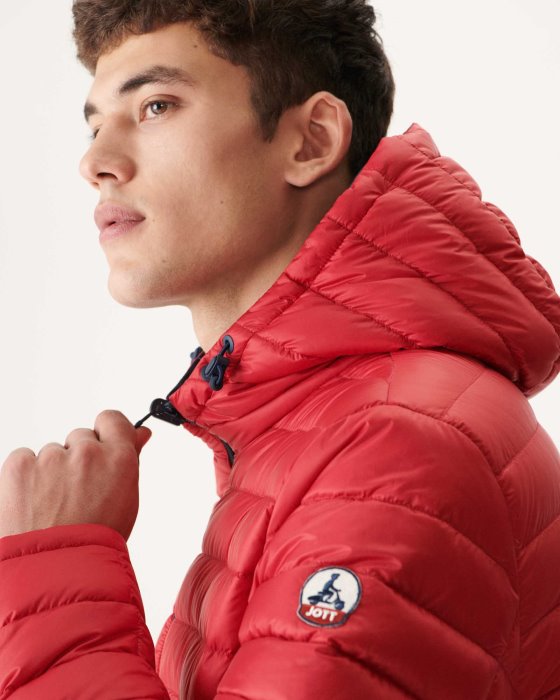 Navy Blue/Red Reversible Hooded Puffer Jacket Bergen Jott New In
