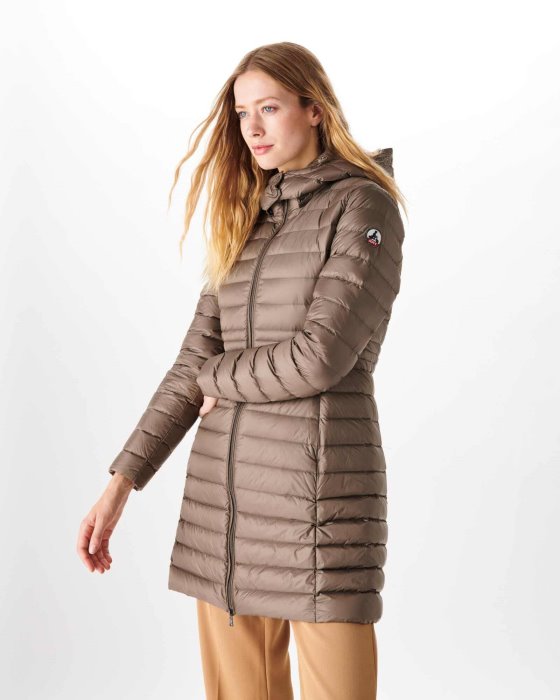 Jott New In Long Hooded Down Jacket Taupe Vero